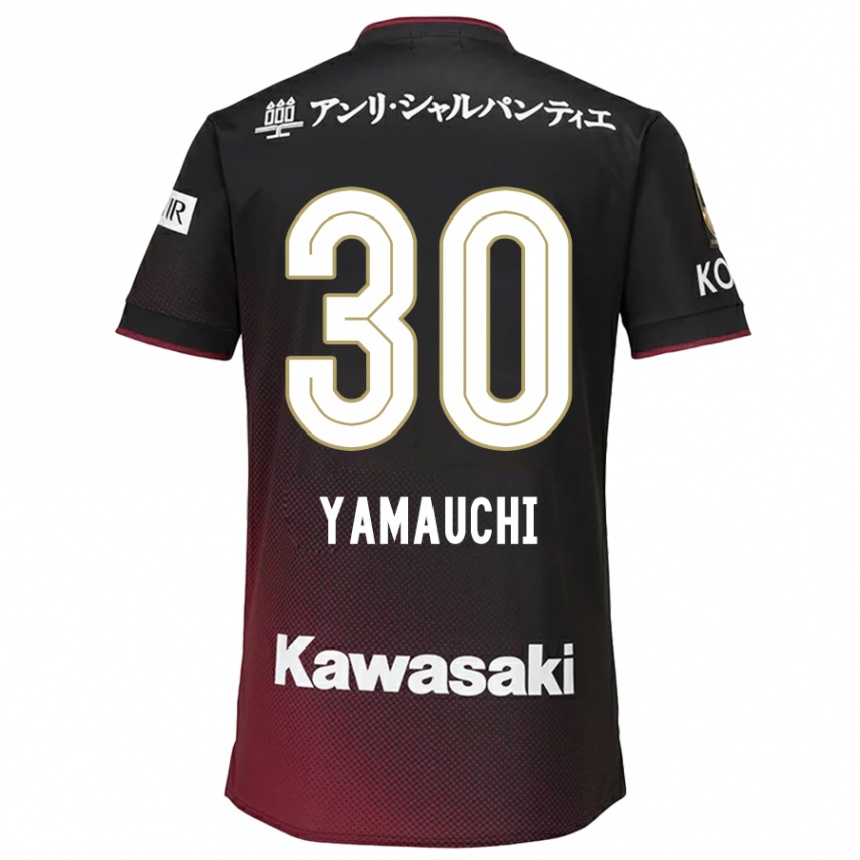 Kids Football Kakeru Yamauchi #30 Black Red Home Jersey 2024/25 T-Shirt Za