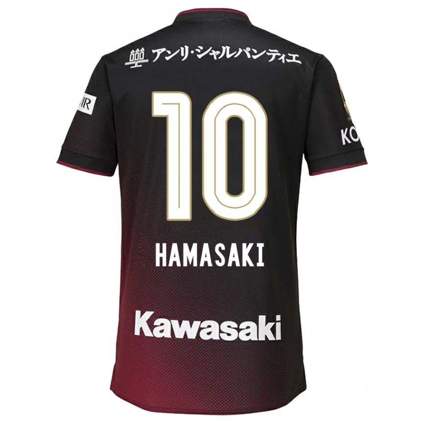 Kids Football Kento Hamasaki #10 Black Red Home Jersey 2024/25 T-Shirt Za