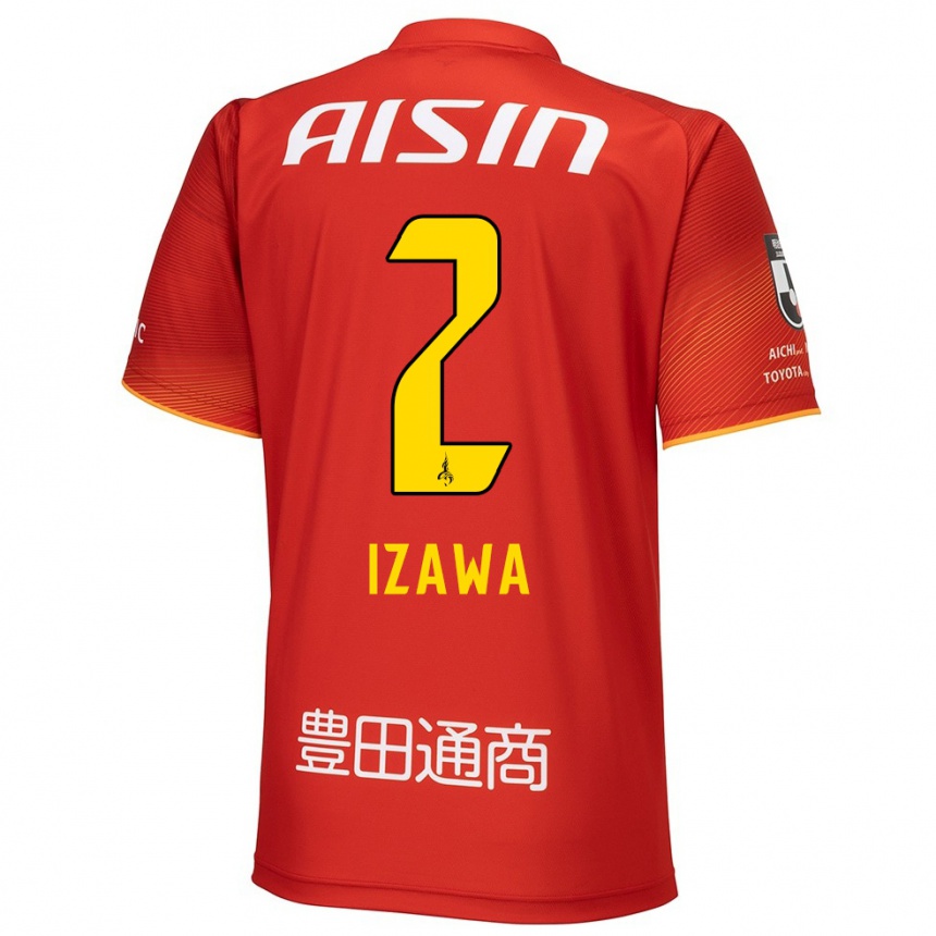 Kids Football Shuto Izawa #2 Red White Yellow Home Jersey 2024/25 T-Shirt Za