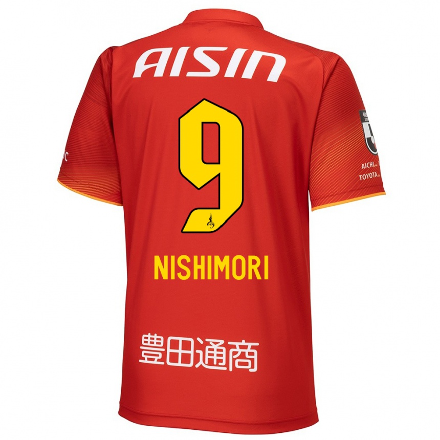 Kids Football Naoto Nishimori #9 Red White Yellow Home Jersey 2024/25 T-Shirt Za