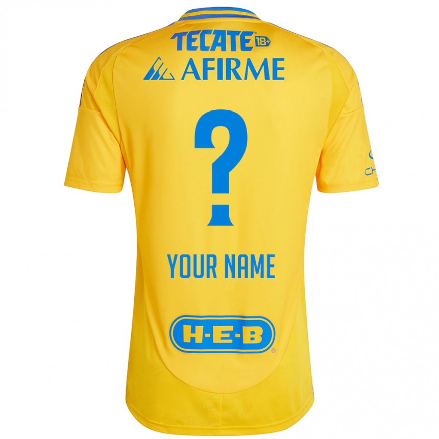 Kids Football Your Name #0 Gold Yellow Home Jersey 2024/25 T-Shirt Za