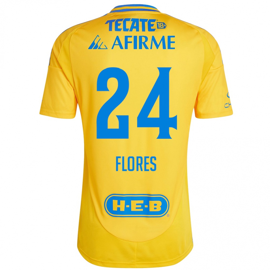 Kids Football Marcelo Flores #24 Gold Yellow Home Jersey 2024/25 T-Shirt Za