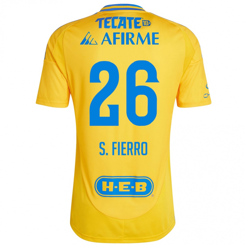 Kids Football Sebastián Fierro #26 Gold Yellow Home Jersey 2024/25 T-Shirt Za