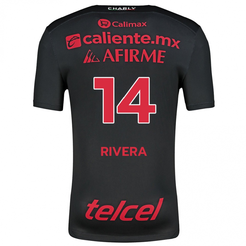 Kids Football Christian Rivera #14 Black Red Home Jersey 2024/25 T-Shirt Za