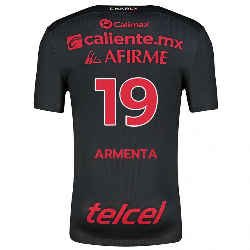 Kids Football Eduardo Armenta #19 Black Red Home Jersey 2024/25 T-Shirt Za