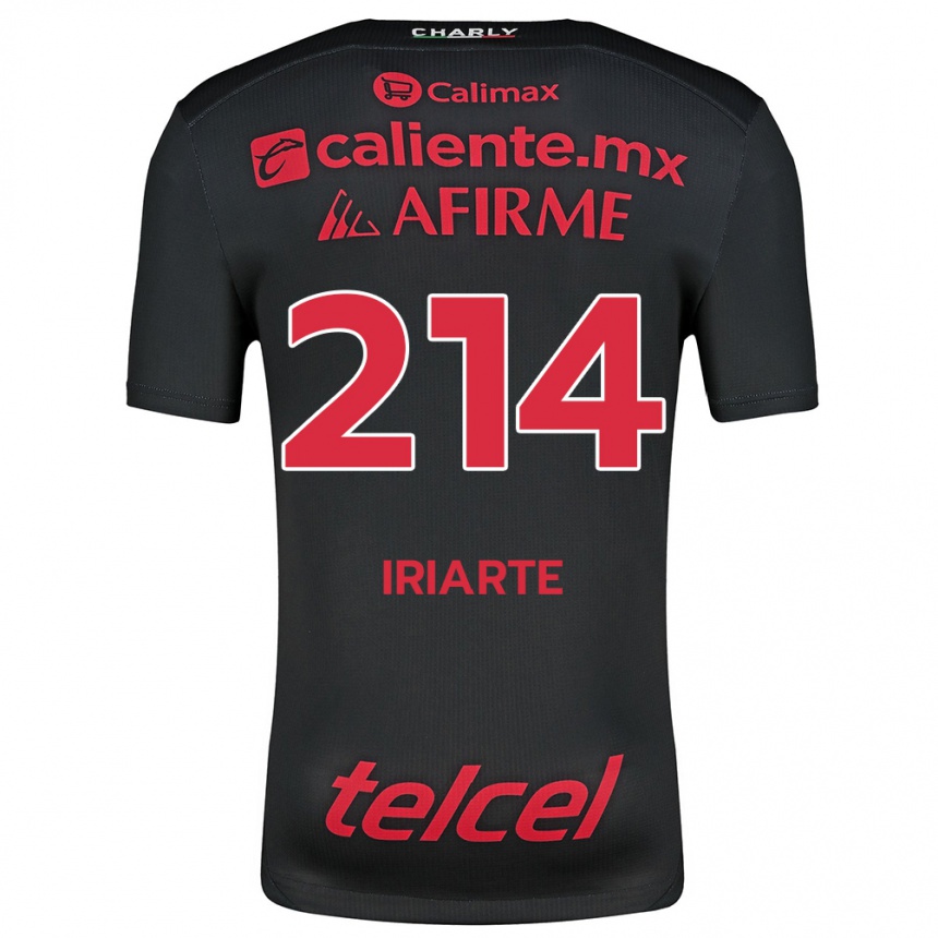 Kids Football Oliver Iriarte #214 Black Red Home Jersey 2024/25 T-Shirt Za