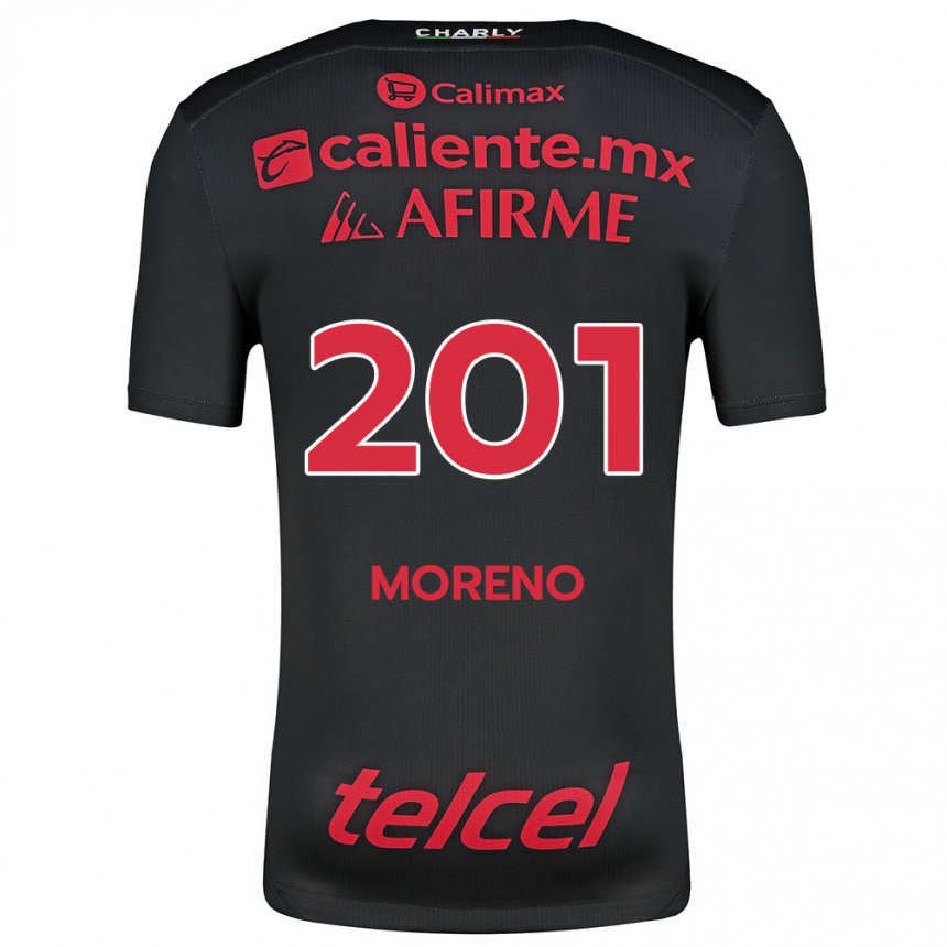 Kids Football Jesús Moreno #201 Black Red Home Jersey 2024/25 T-Shirt Za