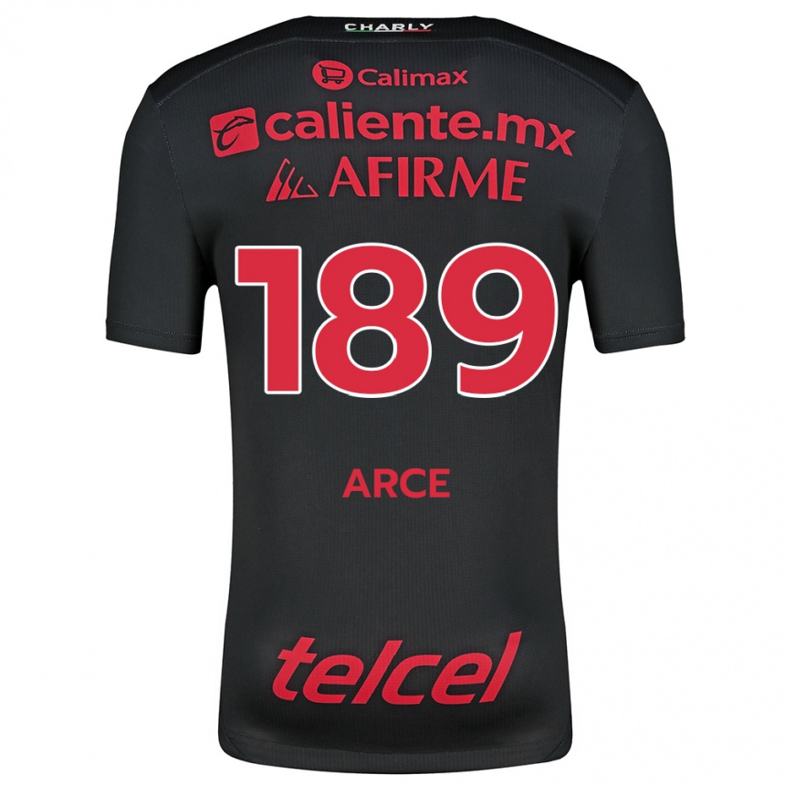 Kids Football Diego Arce #189 Black Red Home Jersey 2024/25 T-Shirt Za