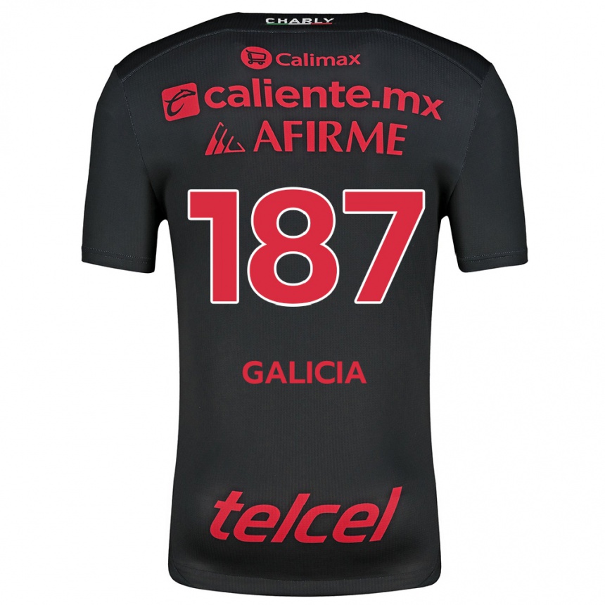 Kids Football Carlos Galicia #187 Black Red Home Jersey 2024/25 T-Shirt Za