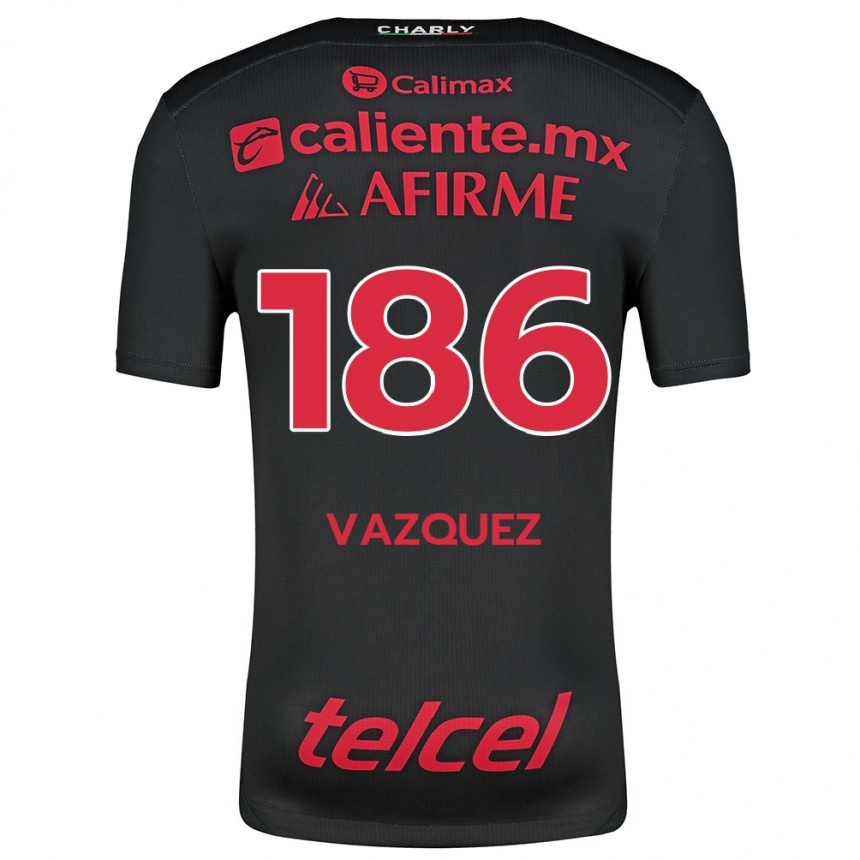 Kids Football Octavio Vázquez #186 Black Red Home Jersey 2024/25 T-Shirt Za