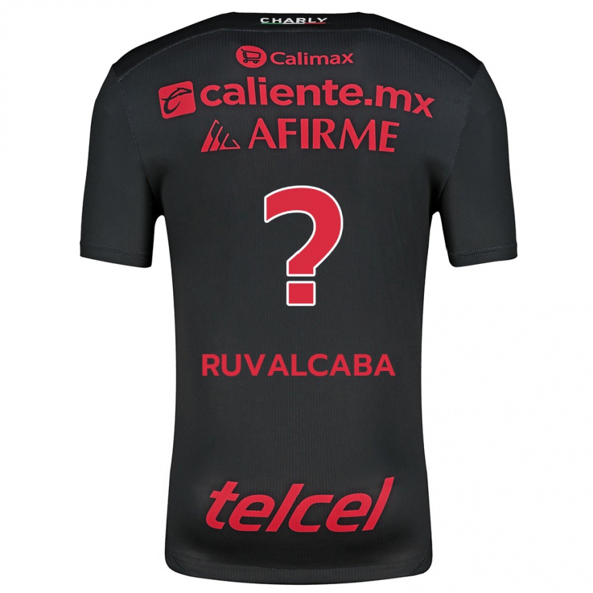 Kids Football Ignacio Ruvalcaba #0 Black Red Home Jersey 2024/25 T-Shirt Za