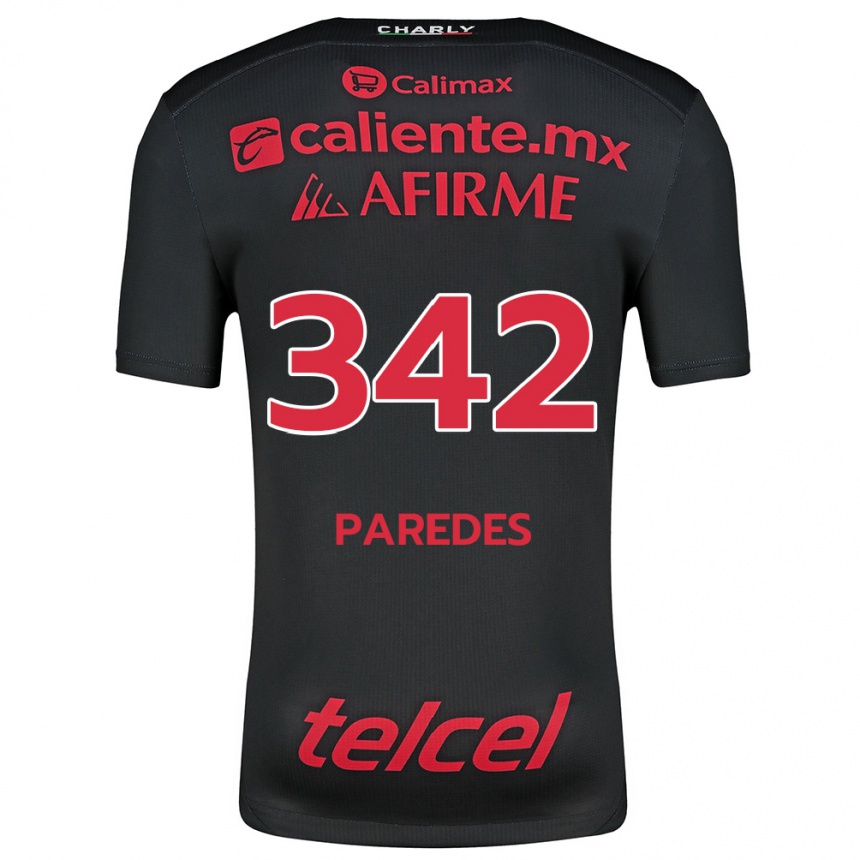 Kids Football Santiago Paredes #342 Black Red Home Jersey 2024/25 T-Shirt Za