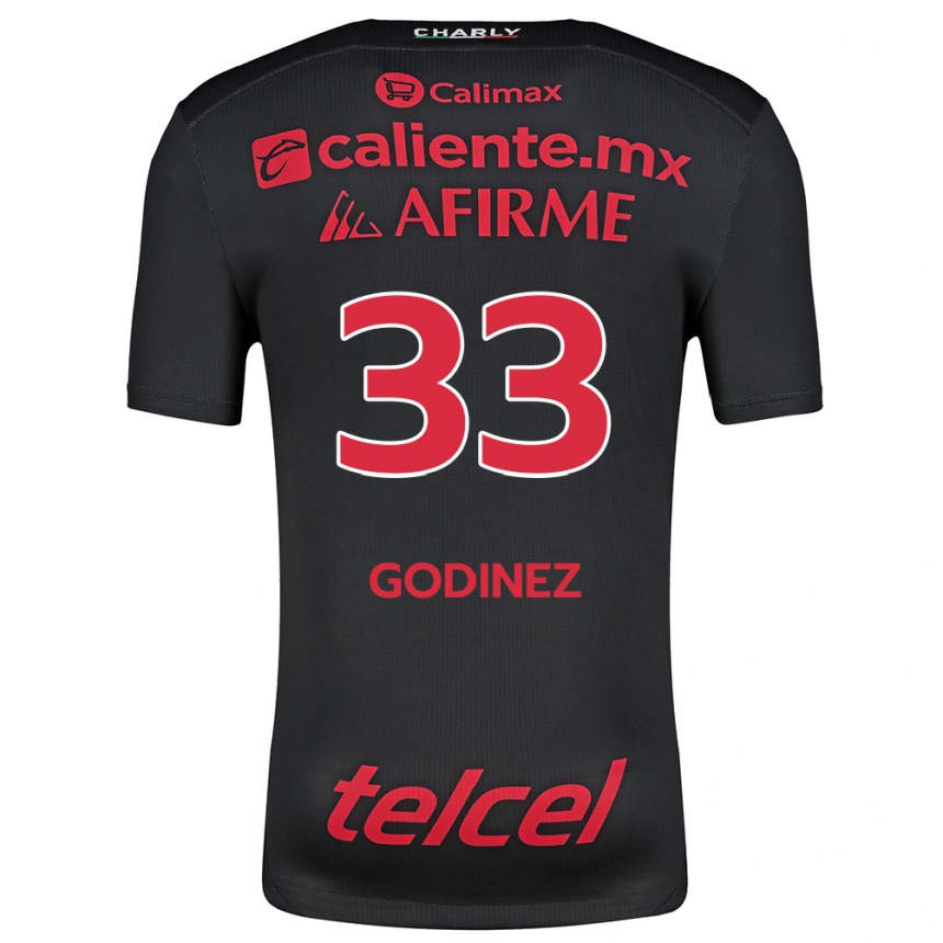 Kids Football Rodrigo Godínez #33 Black Red Home Jersey 2024/25 T-Shirt Za