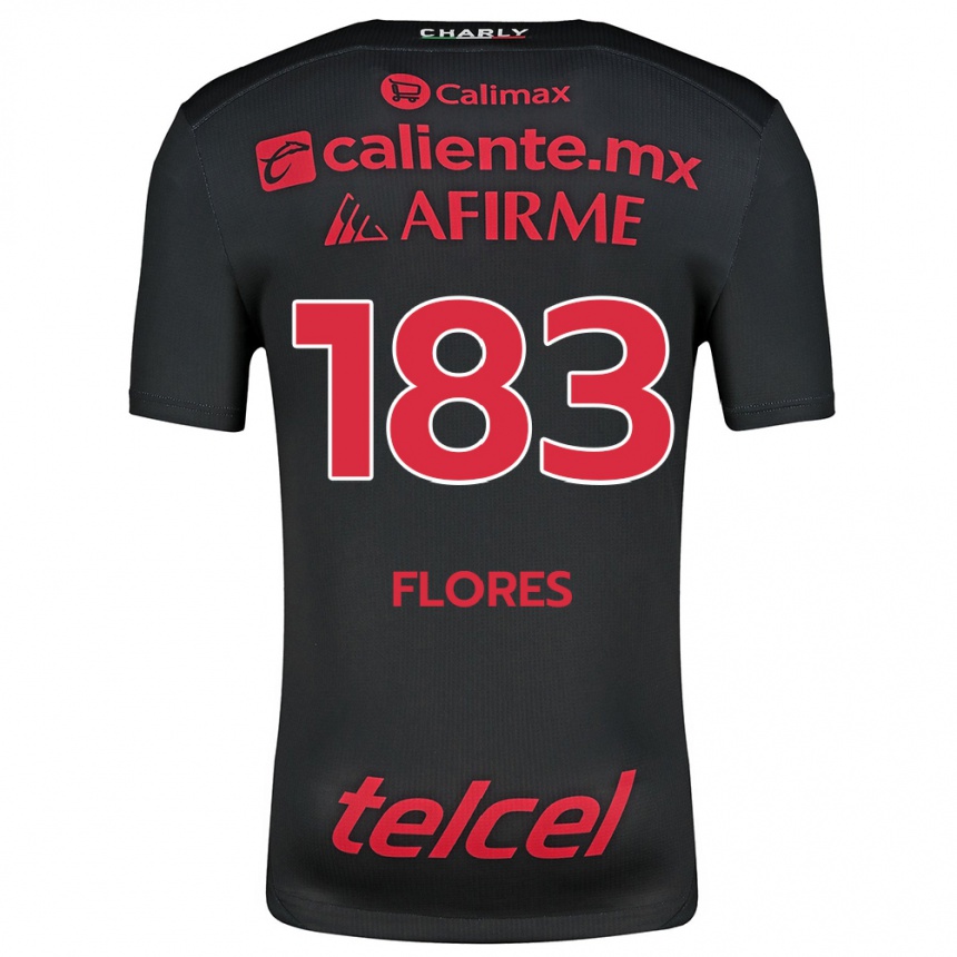 Kids Football Abraham Flores #183 Black Red Home Jersey 2024/25 T-Shirt Za