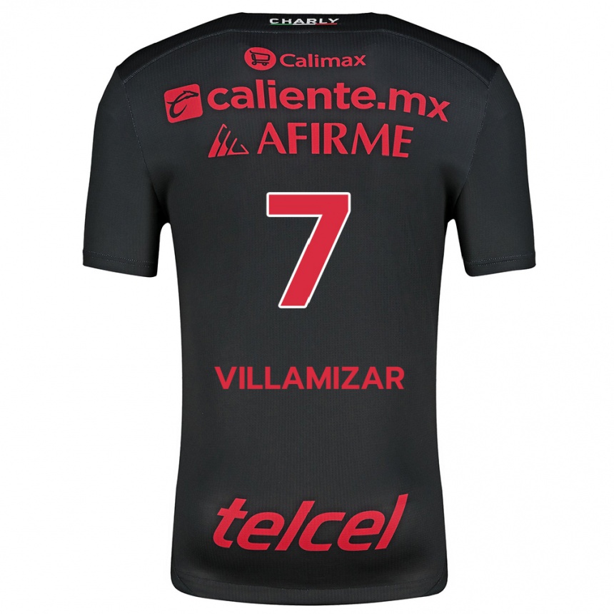 Kids Football Paola Villamizar #7 Black Red Home Jersey 2024/25 T-Shirt Za