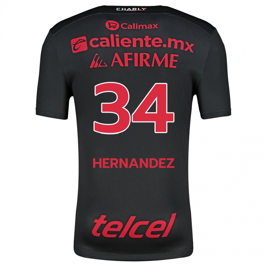 Kids Football Kimberly Hernández #34 Black Red Home Jersey 2024/25 T-Shirt Za