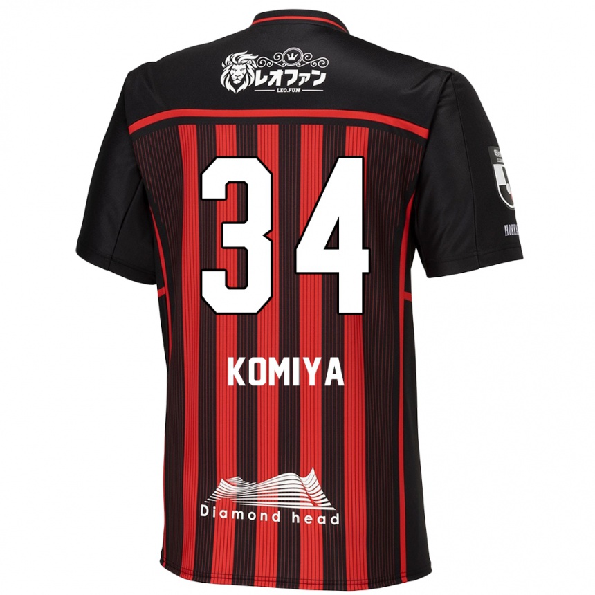 Kids Football Masaki Komiya #34 Red Black Home Jersey 2024/25 T-Shirt Za