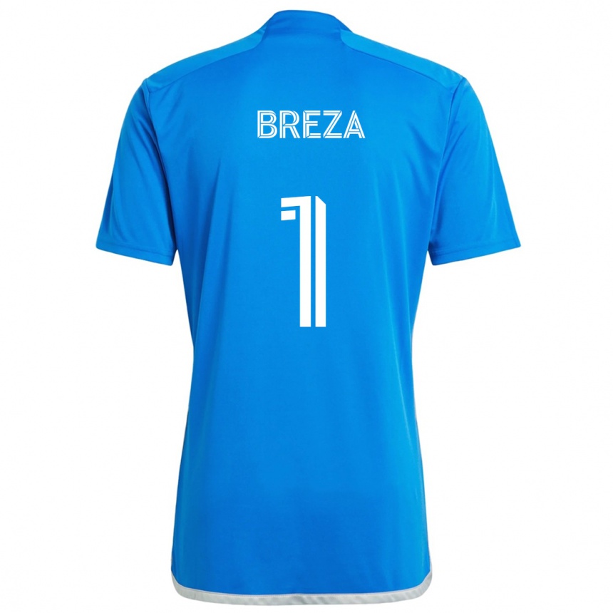 Kids Football Sebastian Breza #1 Blue White Home Jersey 2024/25 T-Shirt Za