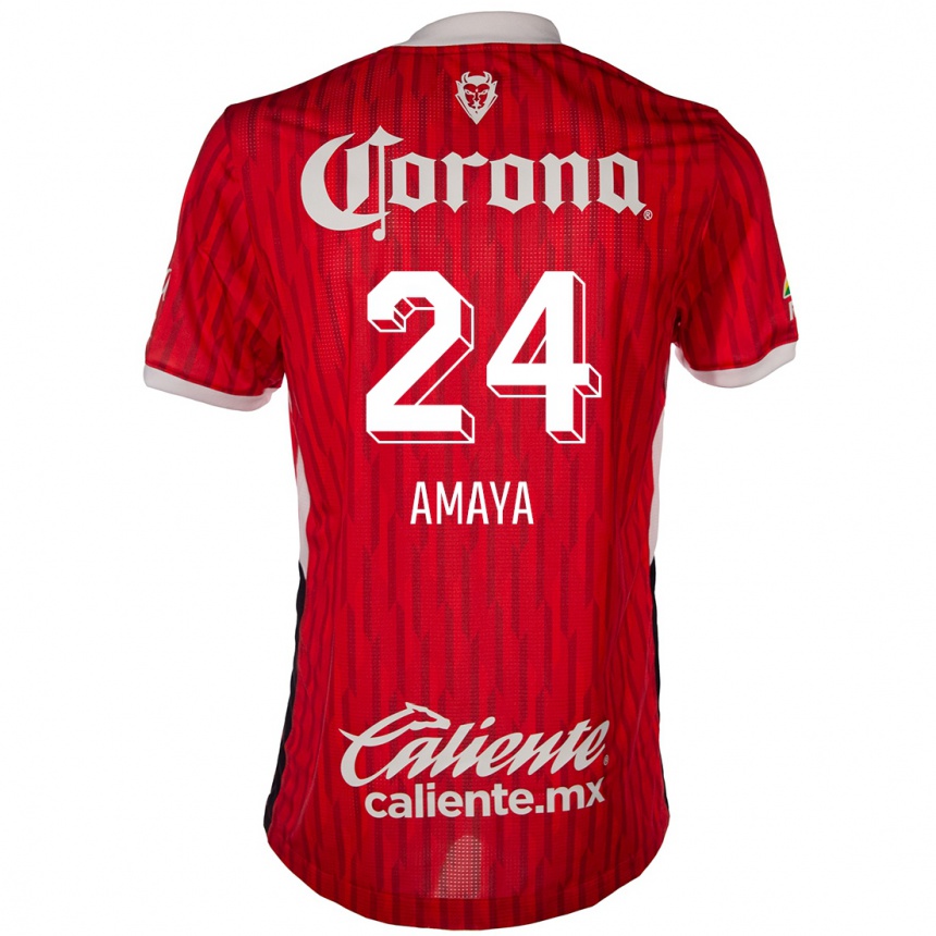 Kids Football Frankie Amaya #24 Red White Home Jersey 2024/25 T-Shirt Za