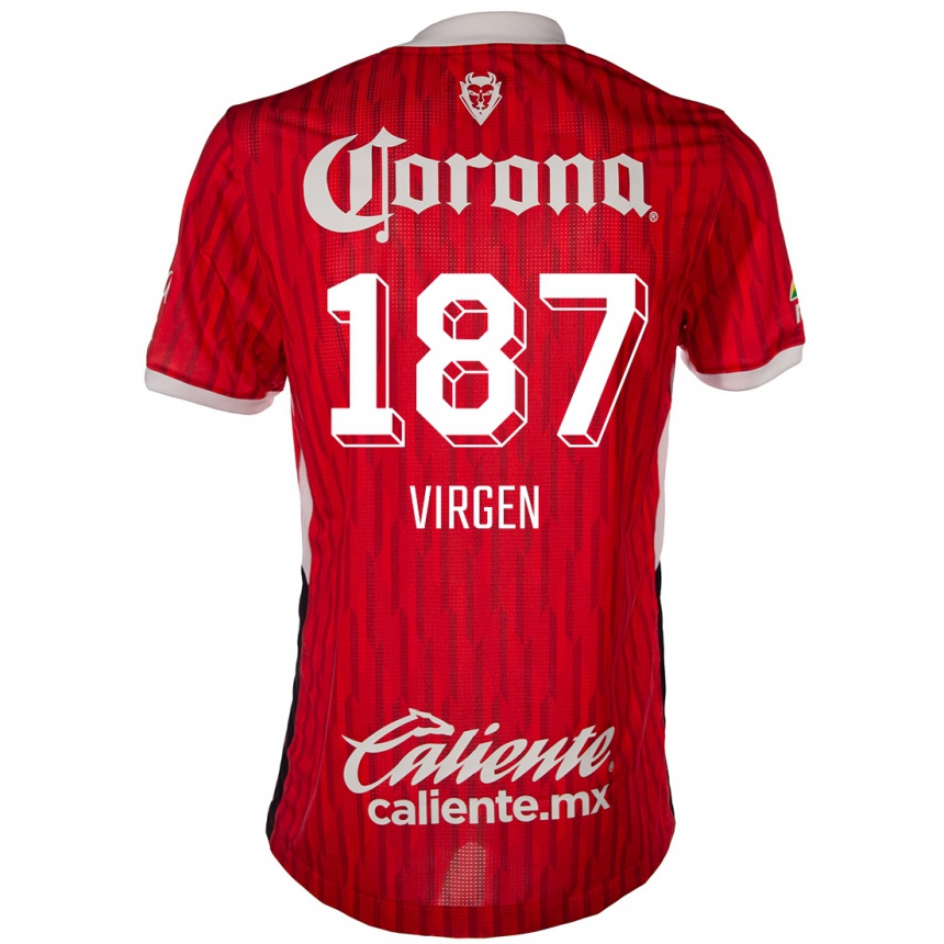 Kids Football Oswaldo Virgen #187 Red White Home Jersey 2024/25 T-Shirt Za