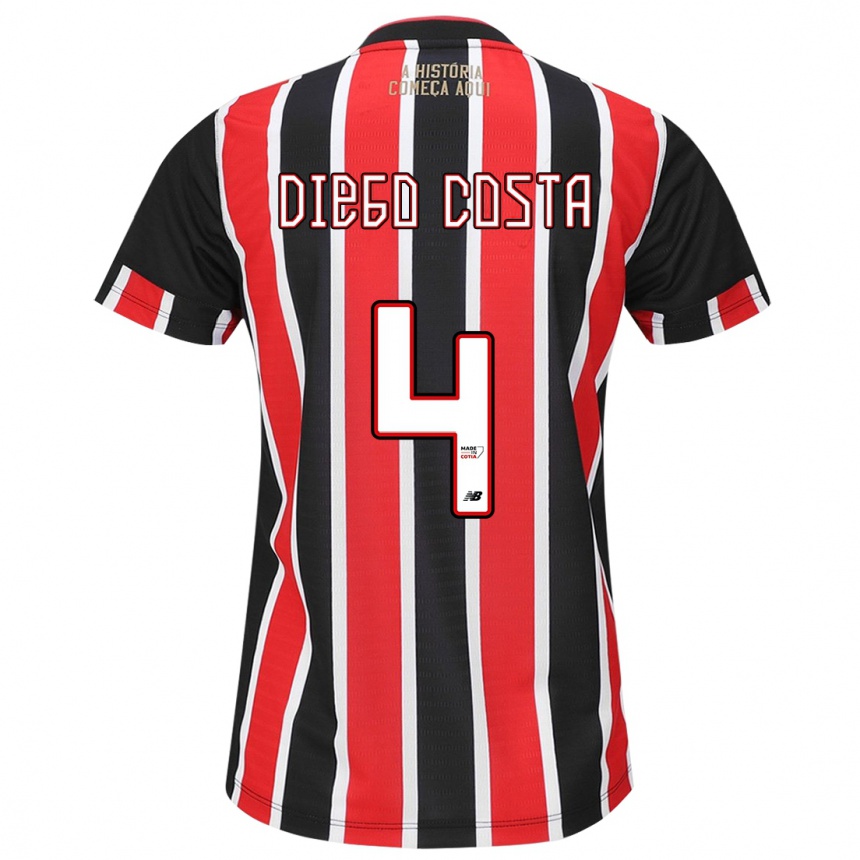 Kids Football Diego Costa #4 Black Red White Away Jersey 2024/25 T-Shirt Za