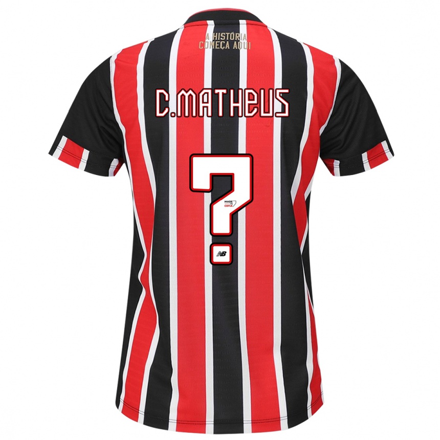 Kids Football Caio Matheus #0 Black Red White Away Jersey 2024/25 T-Shirt Za