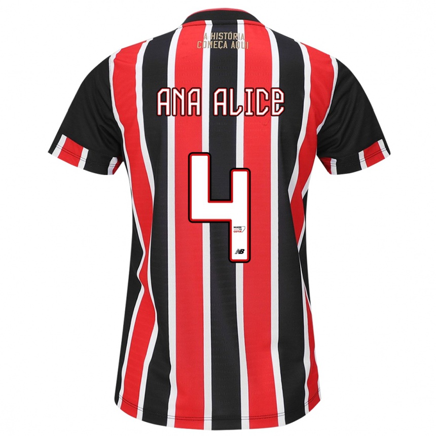 Kids Football Ana Alice Luciano Da Silva #4 Black Red White Away Jersey 2024/25 T-Shirt Za