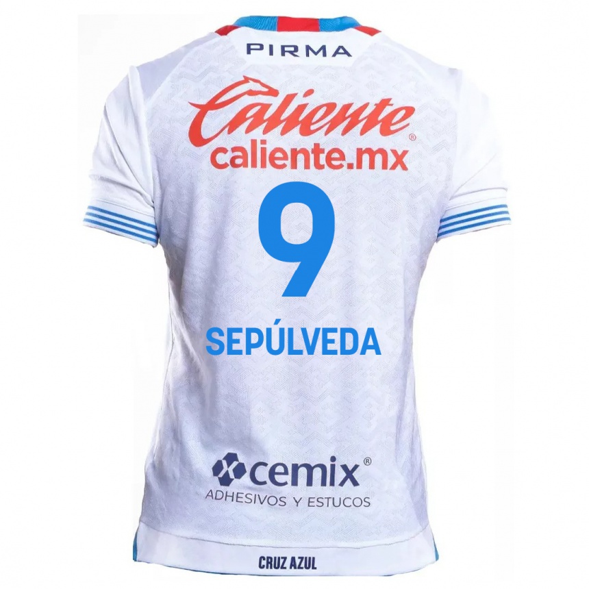 Kids Football Ángel Sepúlveda #9 White Blue Away Jersey 2024/25 T-Shirt Za