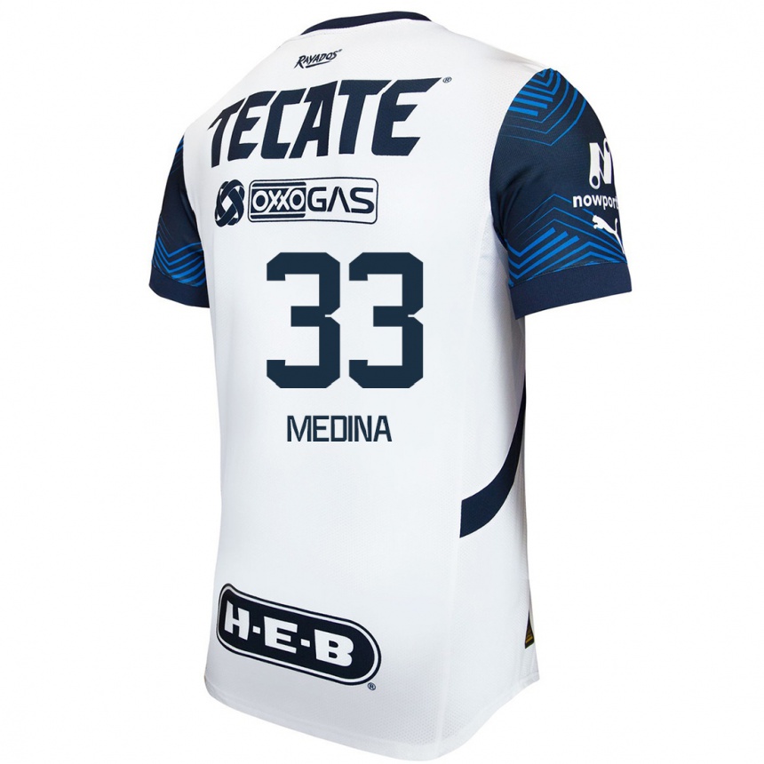 Kids Football Stefan Medina #33 White Blue Away Jersey 2024/25 T-Shirt Za