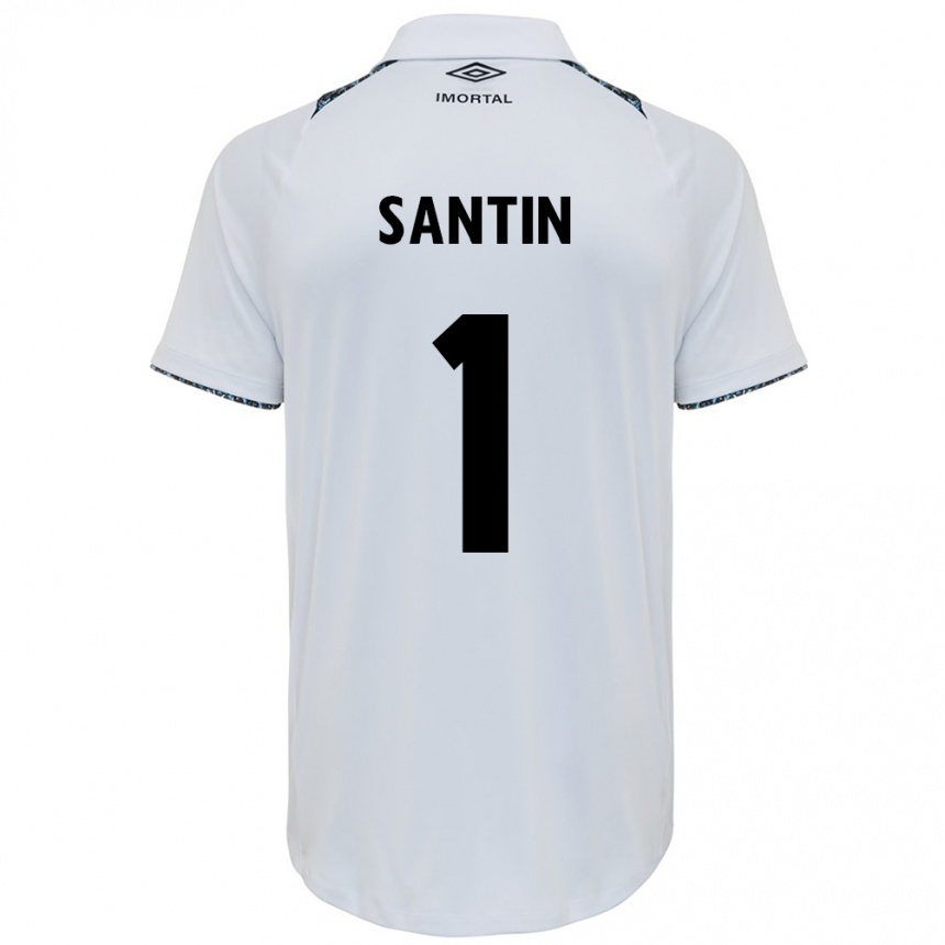 Kids Football Duda Santin #1 White Blue Away Jersey 2024/25 T-Shirt Za