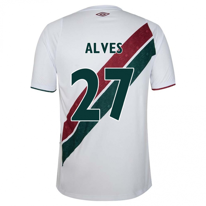 Kids Football Felipe Alves #27 White Green Maroon Away Jersey 2024/25 T-Shirt Za