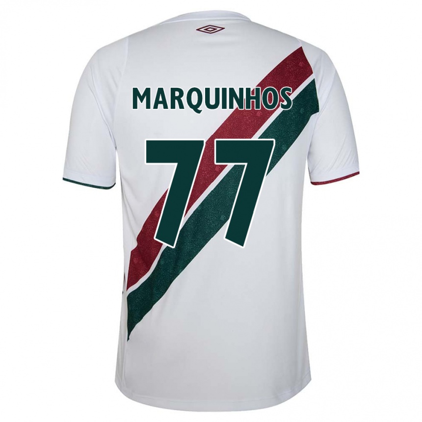 Kids Football Marquinhos #77 White Green Maroon Away Jersey 2024/25 T-Shirt Za