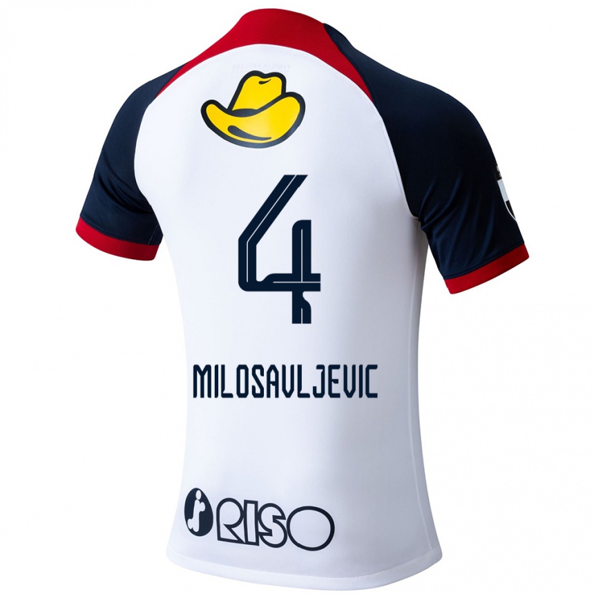 Kids Football Radomir Milosavljevic #4 White Blue Red Away Jersey 2024/25 T-Shirt Za