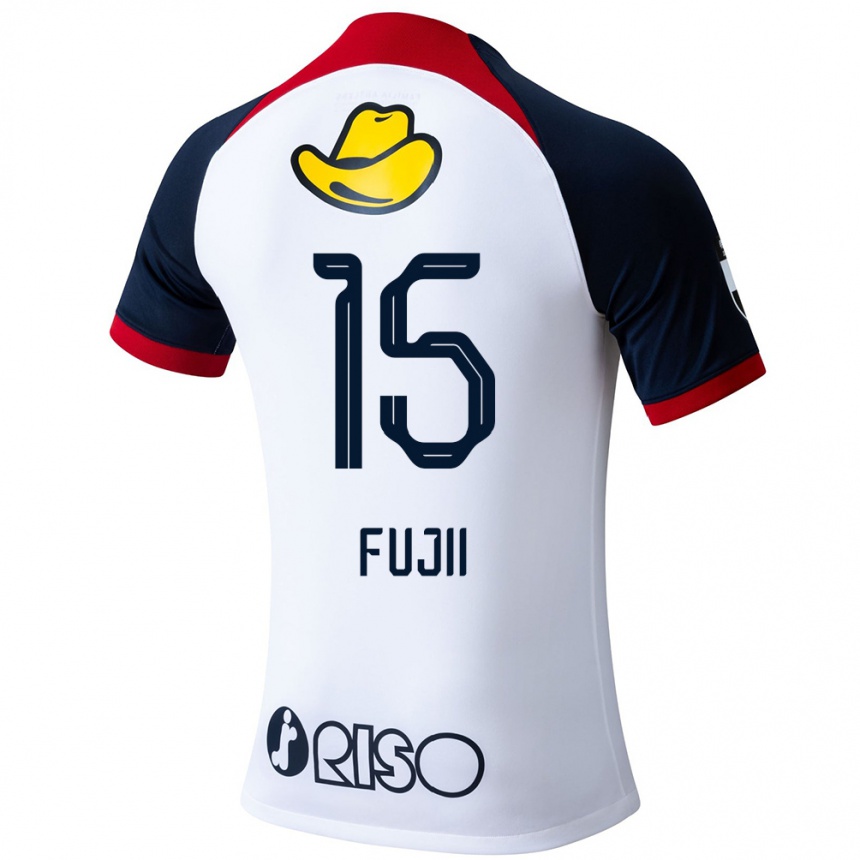 Kids Football Tomoya Fujii #15 White Blue Red Away Jersey 2024/25 T-Shirt Za