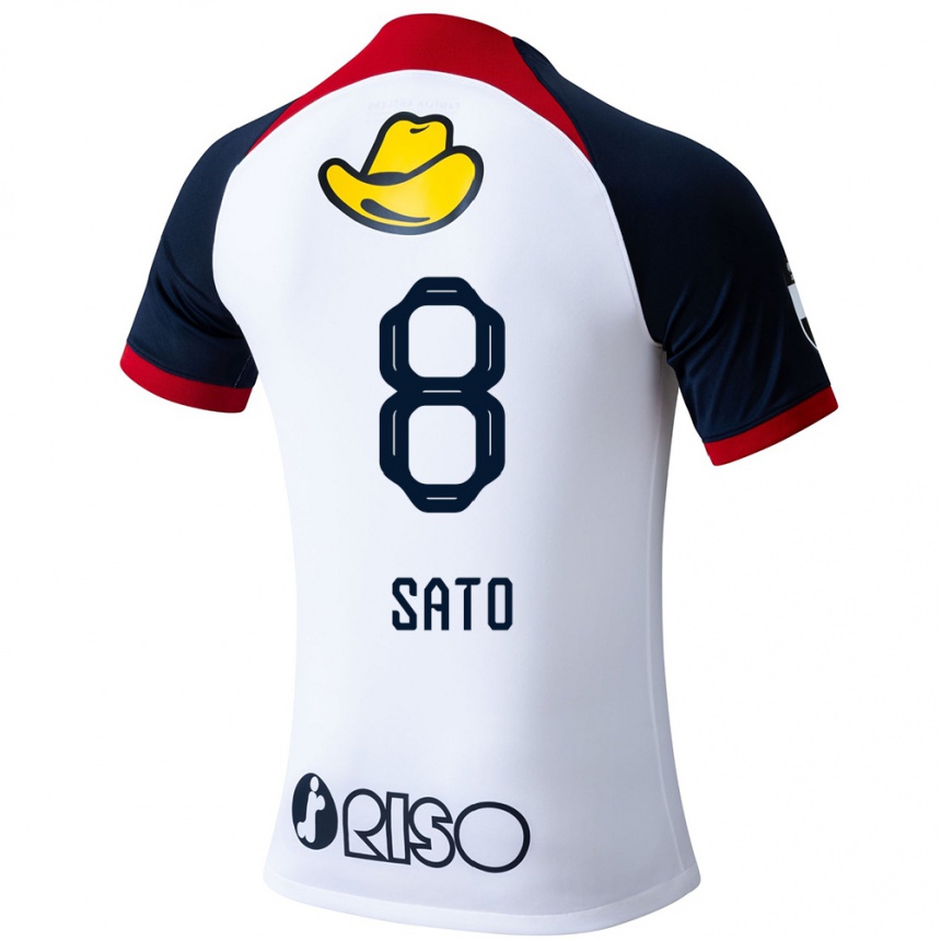 Kids Football Yuto Sato #8 White Blue Red Away Jersey 2024/25 T-Shirt Za