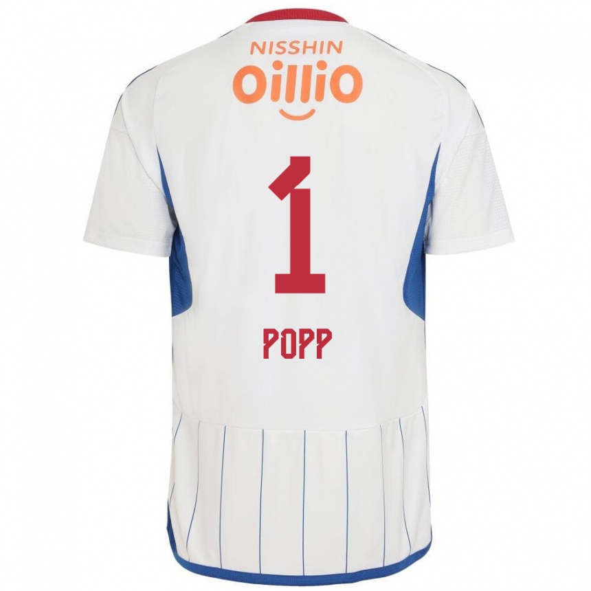 Kids Football William Popp #1 White Blue Red Away Jersey 2024/25 T-Shirt Za