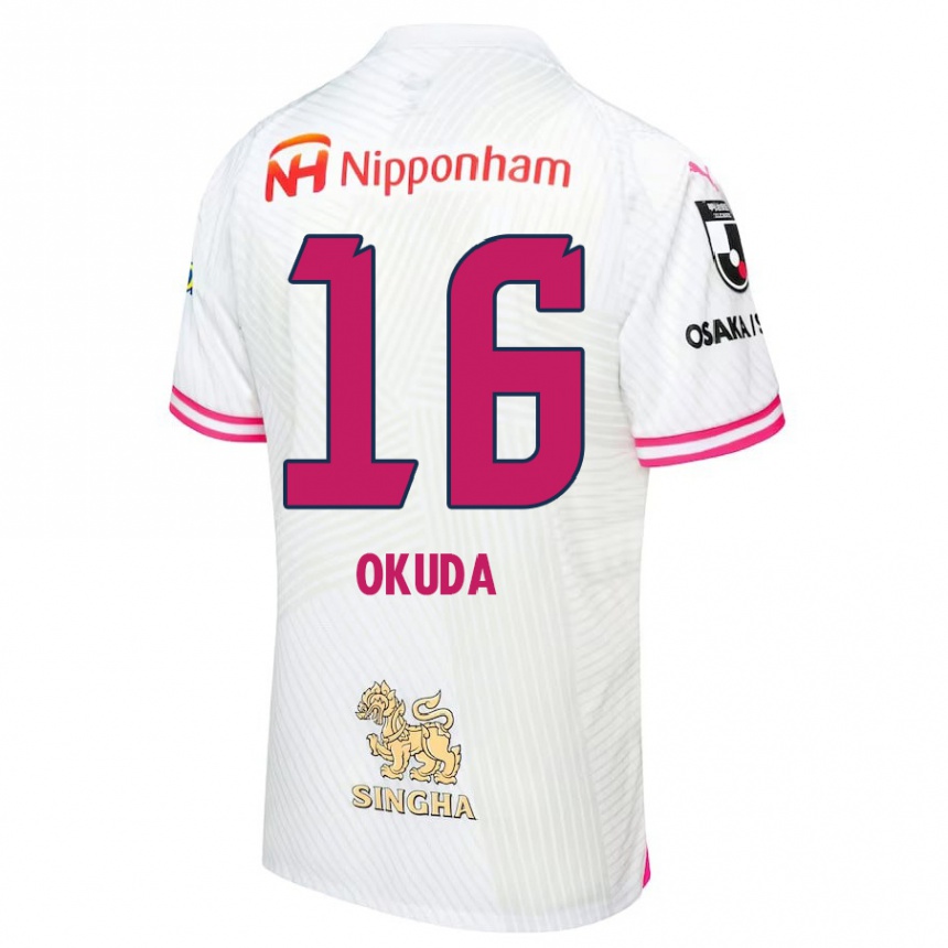 Kids Football Hayato Okuda #16 White Pink Away Jersey 2024/25 T-Shirt Za