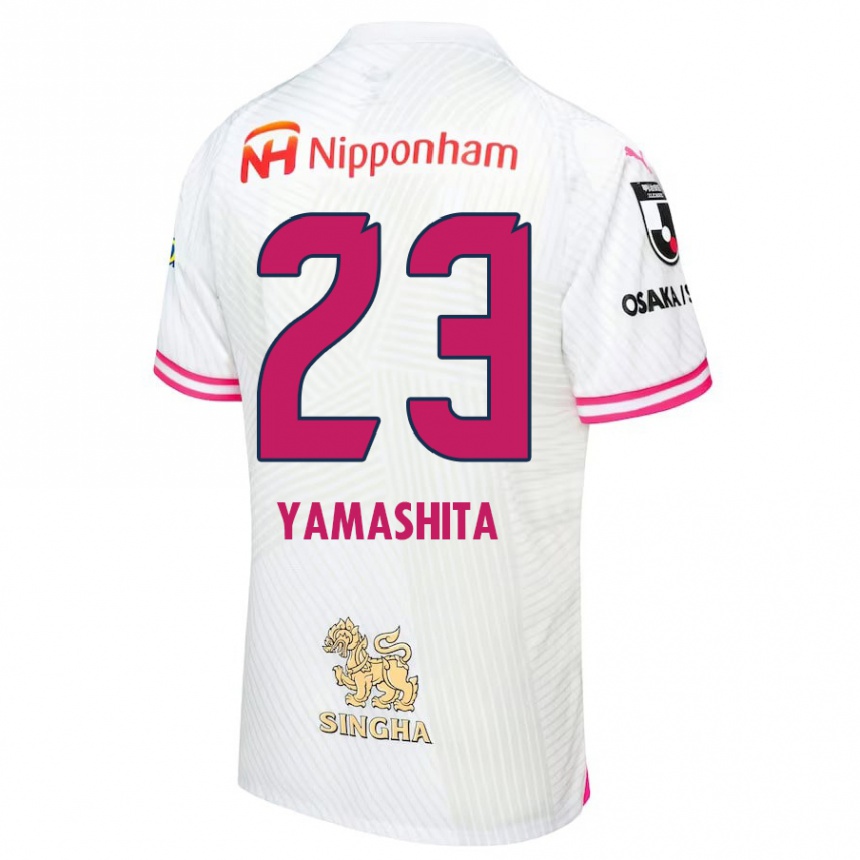 Kids Football Tatsuya Yamashita #23 White Pink Away Jersey 2024/25 T-Shirt Za