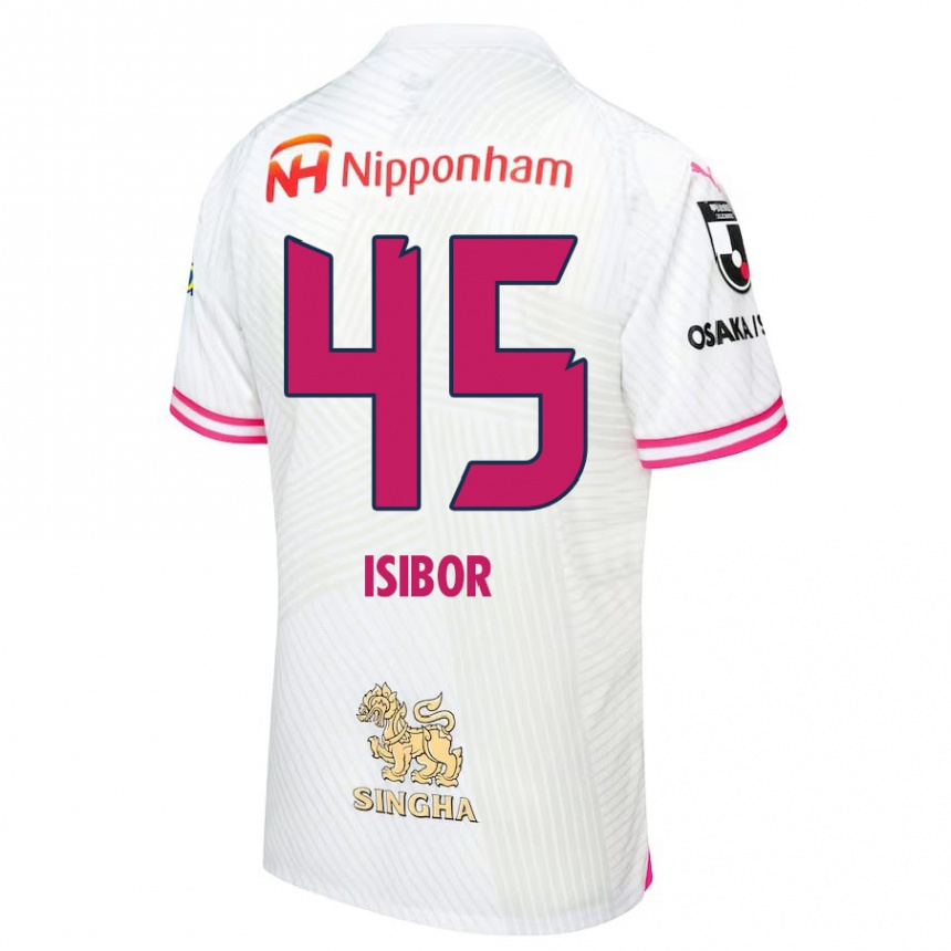 Kids Football Ken Isibor #45 White Pink Away Jersey 2024/25 T-Shirt Za