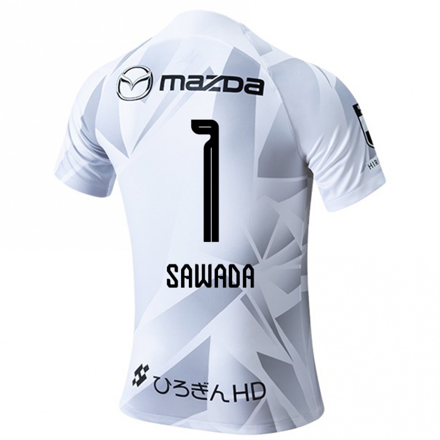 Kids Football Shunsuke Sawada #1 White Grey Black Away Jersey 2024/25 T-Shirt Za