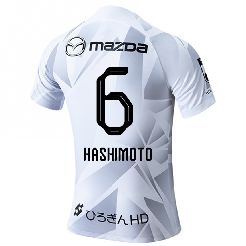 Kids Football Hinata Hashimoto #6 White Grey Black Away Jersey 2024/25 T-Shirt Za