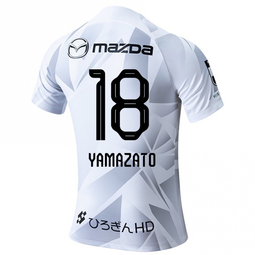 Kids Football Kenshin Yamazato #18 White Grey Black Away Jersey 2024/25 T-Shirt Za