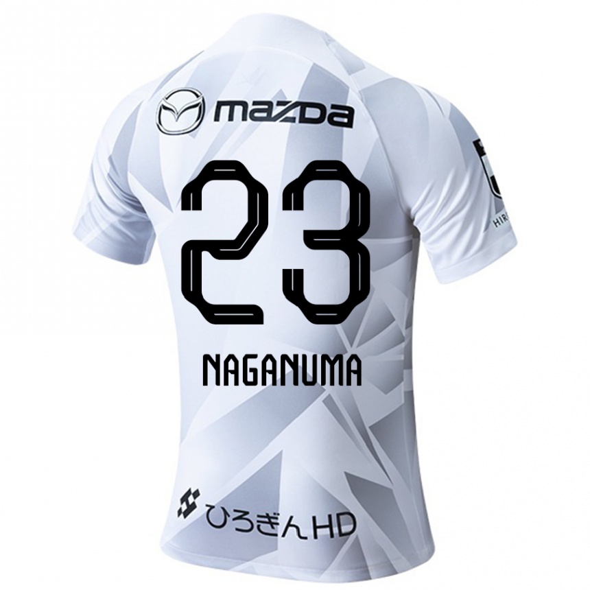 Kids Football Seimei Naganuma #23 White Grey Black Away Jersey 2024/25 T-Shirt Za