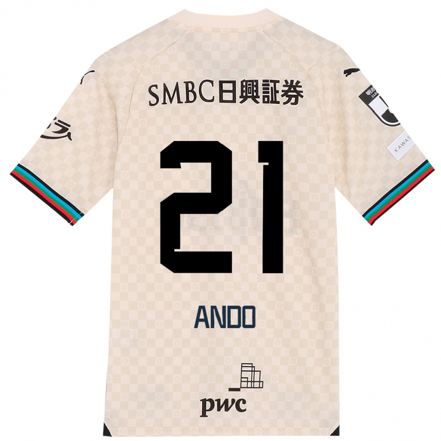 Kids Football Shunsuke Ando #21 White Gray Away Jersey 2024/25 T-Shirt Za