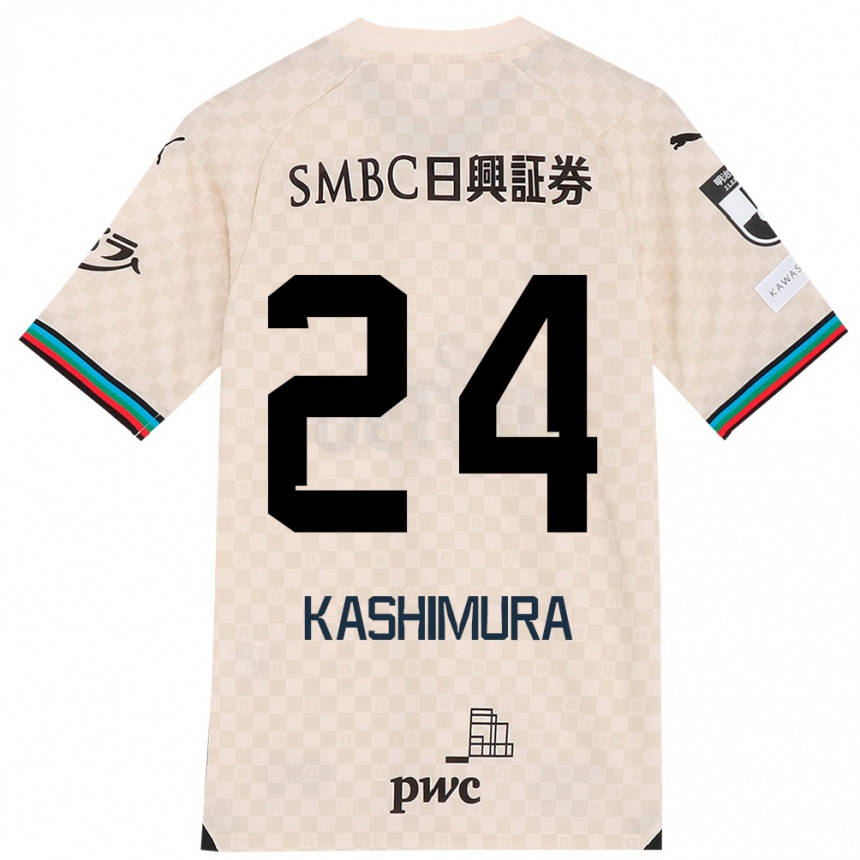 Kids Football Ryota Kashimura #24 White Gray Away Jersey 2024/25 T-Shirt Za