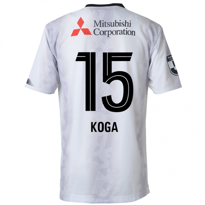 Kids Football Shun Koga #15 White Black Away Jersey 2024/25 T-Shirt Za