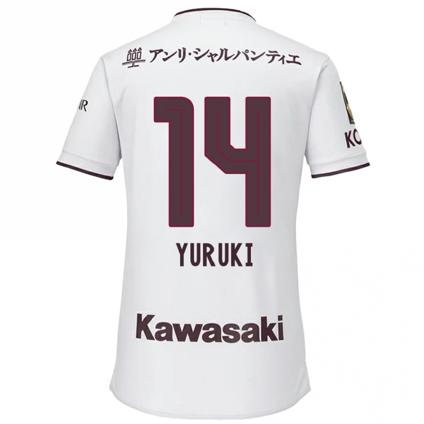 Kids Football Koya Yuruki #14 White Red Away Jersey 2024/25 T-Shirt Za