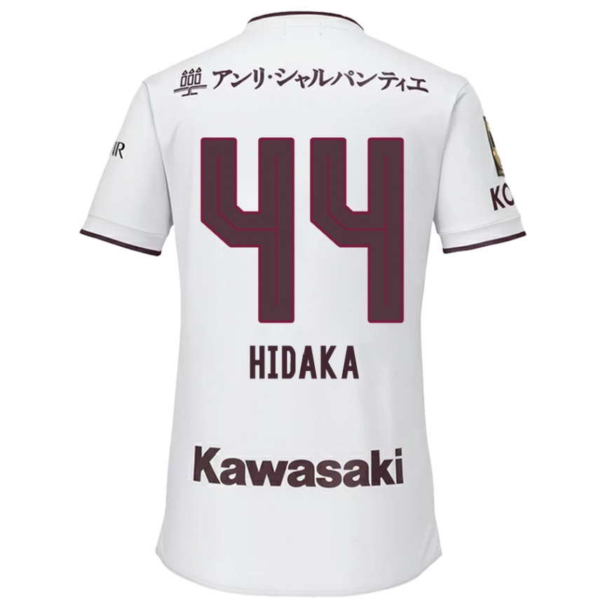 Kids Football Mitsuki Hidaka #44 White Red Away Jersey 2024/25 T-Shirt Za