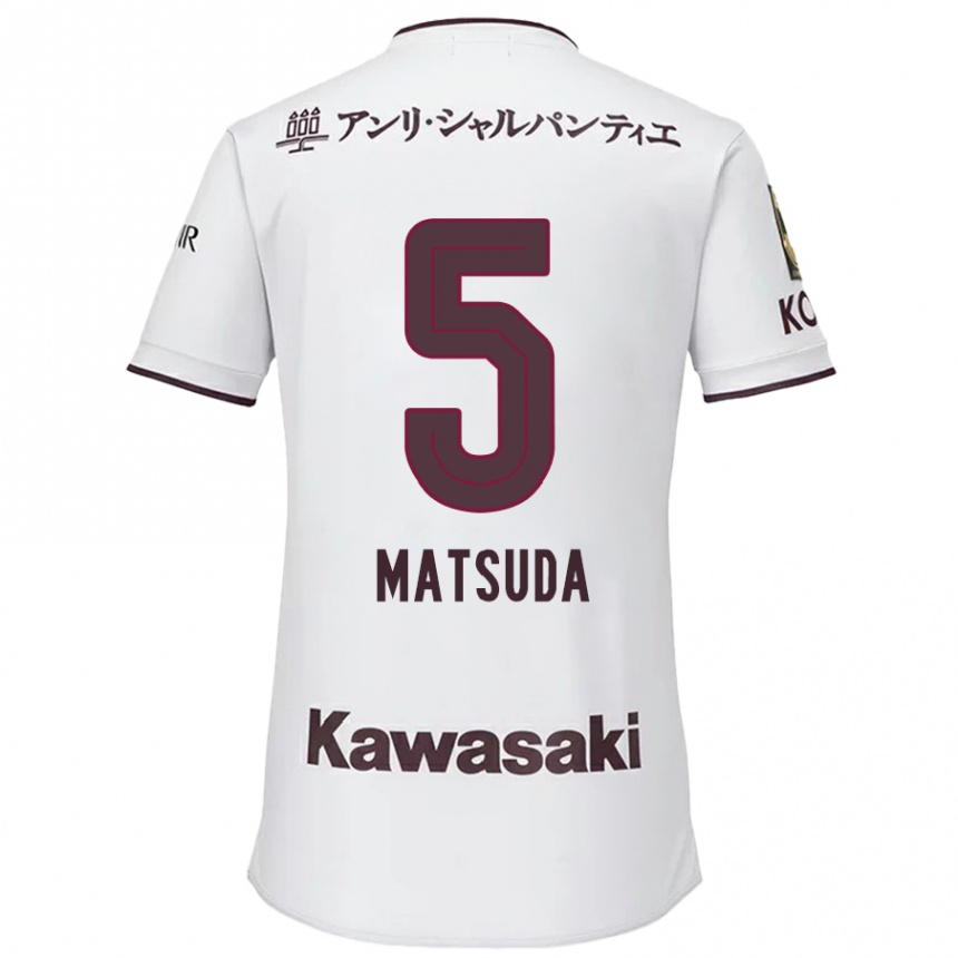 Kids Football Shido Matsuda #5 White Red Away Jersey 2024/25 T-Shirt Za