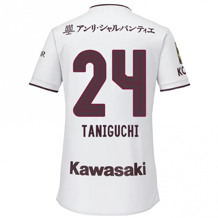 Kids Football Hiroto Taniguchi #24 White Red Away Jersey 2024/25 T-Shirt Za